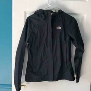 Black North Face hooded rain coat, women’s XS